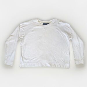 Vtg Crazy Horse Liz Claiborne XL Sweatshirt White 100% Cotton Boxy Cropped